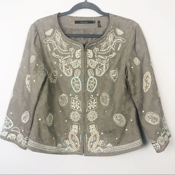 NIC + ZOE | Tan Embellished Embroidered Jacket Women’s Size Medium - Picture 1 of 5
